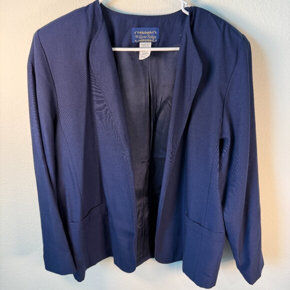 Willow Ridge Open Blazer Jacket Long Sleeve Blue Women Sz 18 Preppy Shoulder Pad - Picture 1 of 7